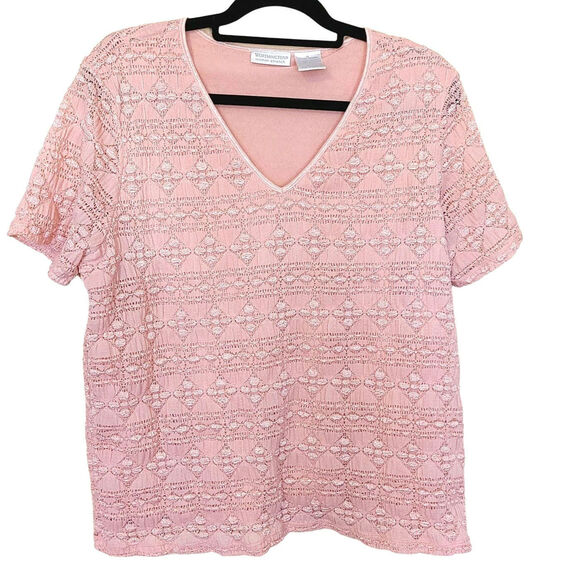 Worthington Woman Stretch Pink Size 1X Plus Size Short Sleeve Top Blouse - Picture 1 of 9